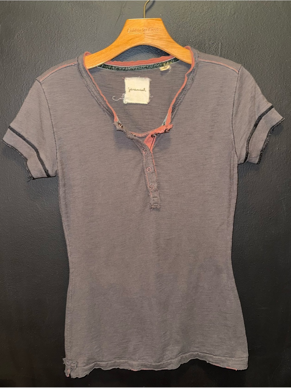 Jeremiah, 100% Cotton, Women's Short Sleeve Henley Tee in Faded Brown